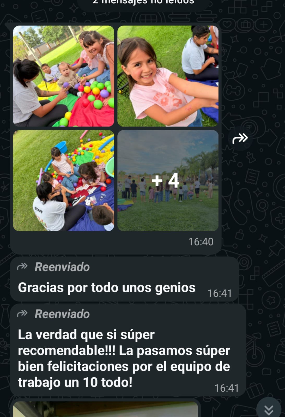 Mensaje de agradecimiento y recomendación a KYM ANIMACIONES